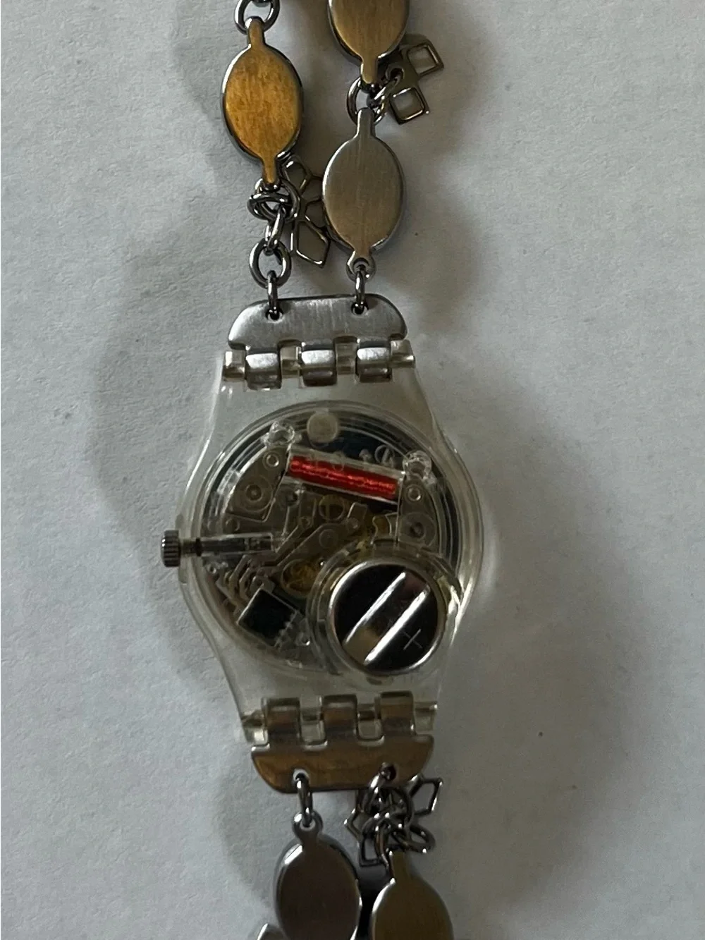 Swatch Vintage Women's Multi-Color Stone Bracelet Watch - Silver Dial